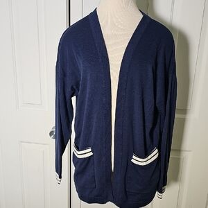 Navy Blue Open Cardigan with‎ White Stripes By Outlander. Size Large